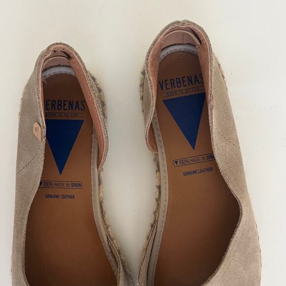 Verbena 'Cruz' Taupe Suede Espadrilles Women's 40 / US 8 Open Toe Slip On Flat - Picture 6 of 10